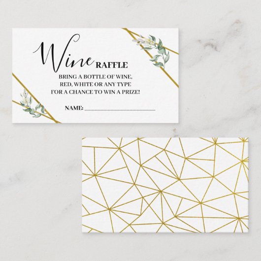 ワインラッフルチケット緑の金ゴールドシャワーカード プレイスカード (正面/裏面)