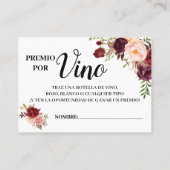 ワインラッフルチケット英語スペインのシャワーカード プレイスカード (裏面)