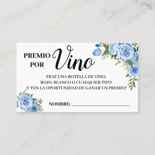 ワインラッフルチケット英語スペインのシャワーカード プレイスカード (裏面)