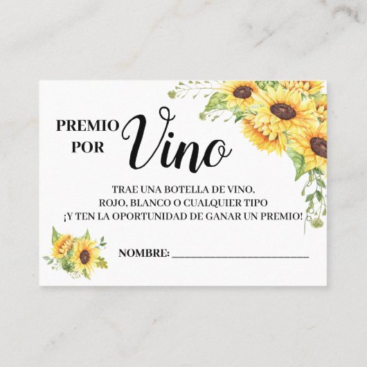 ワインラッフルチケット英語スペインのシャワーカード プレイスカード (裏面)