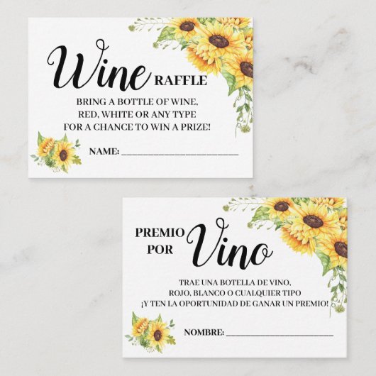 ワインラッフルチケット英語スペインのシャワーカード プレイスカード (正面/裏面)