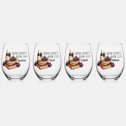 ワインラバーズブッククラブパーソナライズされた名 ステムなしワイングラス (正面)