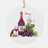 ワインラバーブドウ、ワインボトル、ワイングラス セラミックオーナメント (正面)