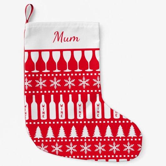 ワインラバー醜いクリスマスセーター赤 スモールクリスマスストッキング (正面)