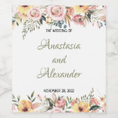 ワインラベルをパーソナライズする水彩フローラ ワインラベル (シングルラベル)