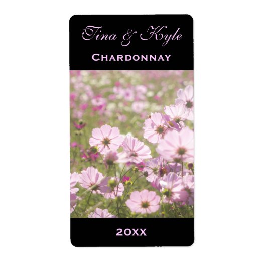 ワインラベルテンプレートピンクコスモスフラワーメドウ ラベル (正面)