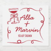 ワインラベル手描きドリンク図解入りの、写真付きのボウ スパークリングワインラベル (シングルラベル)