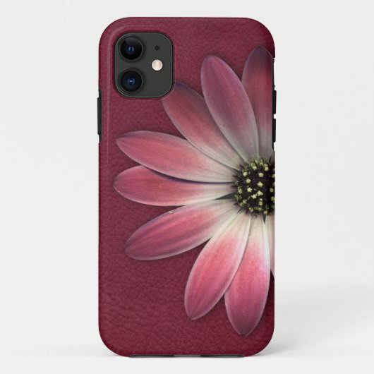ワインレザーにプリントした赤いダイジー Case-Mate iPhoneケース (裏面)
