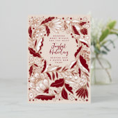 ワインレッドうれしそうなホリデーフォークイラストレーション 箔シーズンカード (立ち正面)