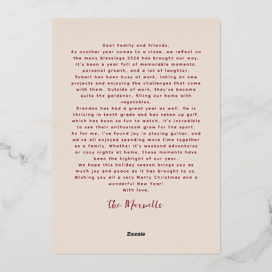 ワインレッドうれしそうなホリデーフォークイラストレーション 箔シーズンカード (裏面)