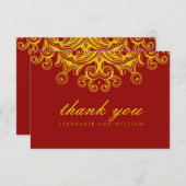 ワインレッドとイエローの結婚式お礼カード 招待状 (正面/裏面)