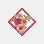 ワインレッドとオレンジの秋の水彩花 スタンダードカクテルナプキン (角)