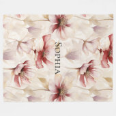 ワインレッドとクリームのラベンダー花の花嫁のシャワー フリースブランケット (正面(横))