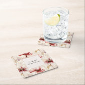 ワインレッドとクリームの花を飾ったブライダルシャワー スクエアペーパーコースター (インサイチュ)