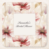 ワインレッドとクリームの花を飾ったブライダルシャワー スクエアペーパーコースター (正面)