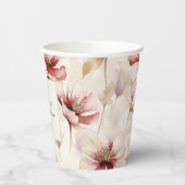 ワインレッドとクリームの花を飾ったブライダルシャワー 紙コップ (左)