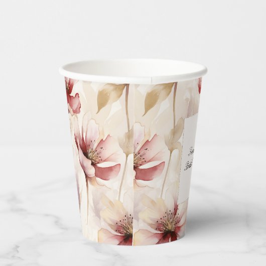 ワインレッドとクリームの花を飾ったブライダルシャワー 紙コップ (右)