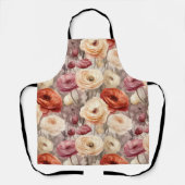 ワインレッドとクリーム色の春の花のブライズシャワー エプロン (正面)