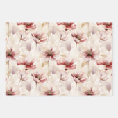 ワインレッドとクリーム色の春の花のブライズシャワー ラッピングペーパーシート (正面3)