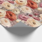 ワインレッドとクリーム色の春の花のブライズシャワー ラッピングペーパー (角)