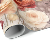 ワインレッドとクリーム色の春の花のブライズシャワー ラッピングペーパー (ロールコーナー)