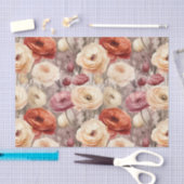 ワインレッドとクリーム色の春の花のブライズシャワー 薄葉紙 (クラフト)