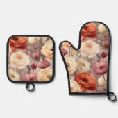 ワインレッドとクリーム色の春の花のブライズシャワー 鍋つかみ&鍋敷きセット (正面)