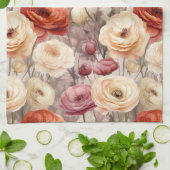 ワインレッドとクリーム色の春の花のブライダルシャワー キッチンタオル (折り畳み)