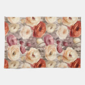 ワインレッドとクリーム色の春の花のブライダルシャワー キッチンタオル (横)