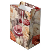 ワインレッドとクリーム色の春の花のブライダルシャワー ミディアムペーパーバッグ (裏面アングル)