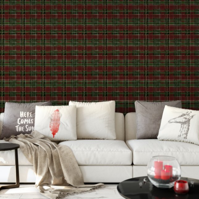 ワインレッドとグリーンのチェック柄 クリスマス ホリデー 壁紙 (Burgundy Green Plaid Christmas Holiday Wallpaper)