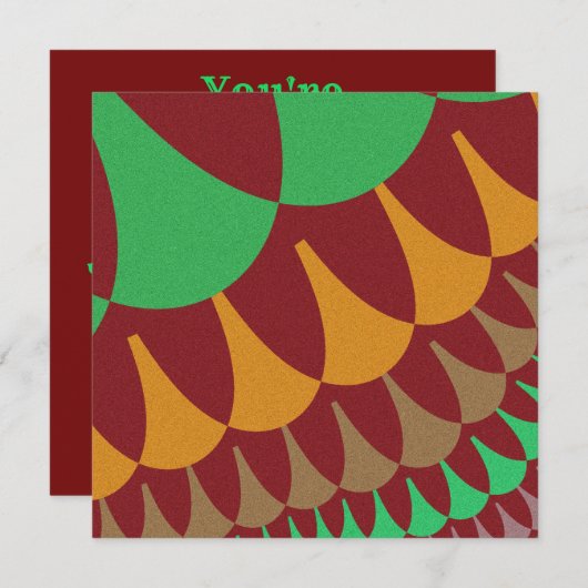 ワインレッドとグリーンの鱗片 招待状 (正面/裏面)