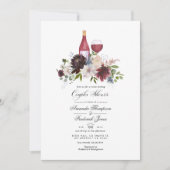 ワインレッドとコーラルピンクのワインをテーマにしたペアシャワー 招待状 (正面)