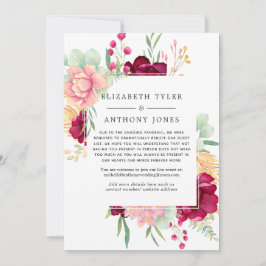 ワインレッドとコーラルピンクの縮小結婚式ゲストリスト 案内状