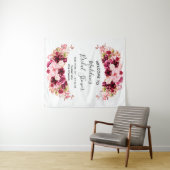 ワインレッドとコーラルピンクの花のウェルカムシャワー タペストリー (インサイチュ(横))