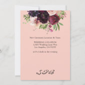 ワインレッドとコーラルピンクの花束  日程変更のお知らせ（大きいサイズ） 招待状 (裏面)