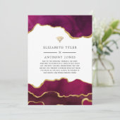 ワインレッドとゴールドのアゲート石を使用した結婚式のゲストリスト縮小のお知らせ 案内状 (スタンド正面)