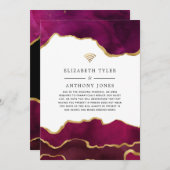 ワインレッドとゴールドのアゲート石を使用した結婚式のゲストリスト縮小のお知らせ 案内状 (正面/裏面)