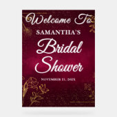 ワインレッドとゴールドのオータム ブライダルシャワー ウェルカム アクリルサイン (正面)