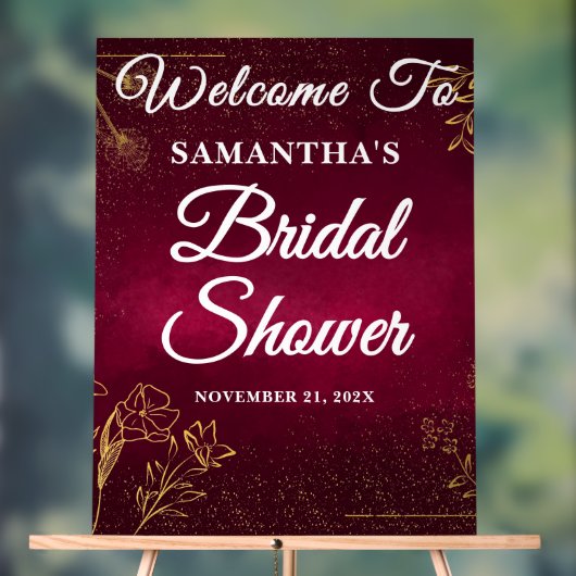 ワインレッドとゴールドのオータム ブライダルシャワー ウェルカム アクリルサイン (ニュートラル)