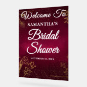 ワインレッドとゴールドのオータム ブライダルシャワー ウェルカム アクリルサイン (傾斜)