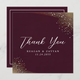 ワインレッドとゴールドのグリッターの結婚式 サンキューカード