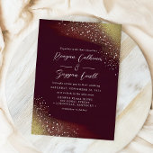 ワインレッドとゴールドのグリッターウェディング 招待状
