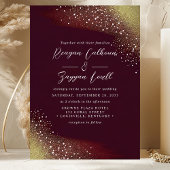 ワインレッドとゴールドのグリッターウェディング 招待状