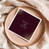 ワインレッドとゴールドのグリッター ウェディング スタンダードカクテルナプキン