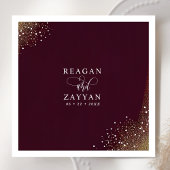 ワインレッドとゴールドのグリッター ウェディング スタンダードカクテルナプキン