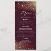 ワインレッドとゴールドのグリッター ウェディング メニュー (正面)