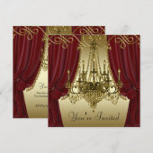 ワインレッドとゴールドのシャンデリアパーティー招待状 招待状 (正面/裏面)
