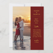 ワインレッドとゴールドの写真付き結婚式招待状 招待状 (正面)