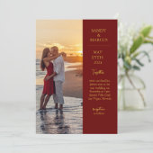 ワインレッドとゴールドの写真付き結婚式招待状 招待状 (スタンド正面)